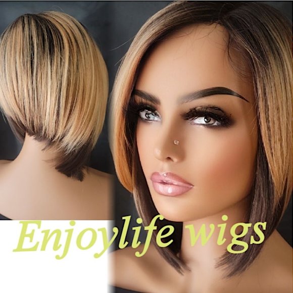 celebrity sidepart blonde balayage brown bob non lace wig